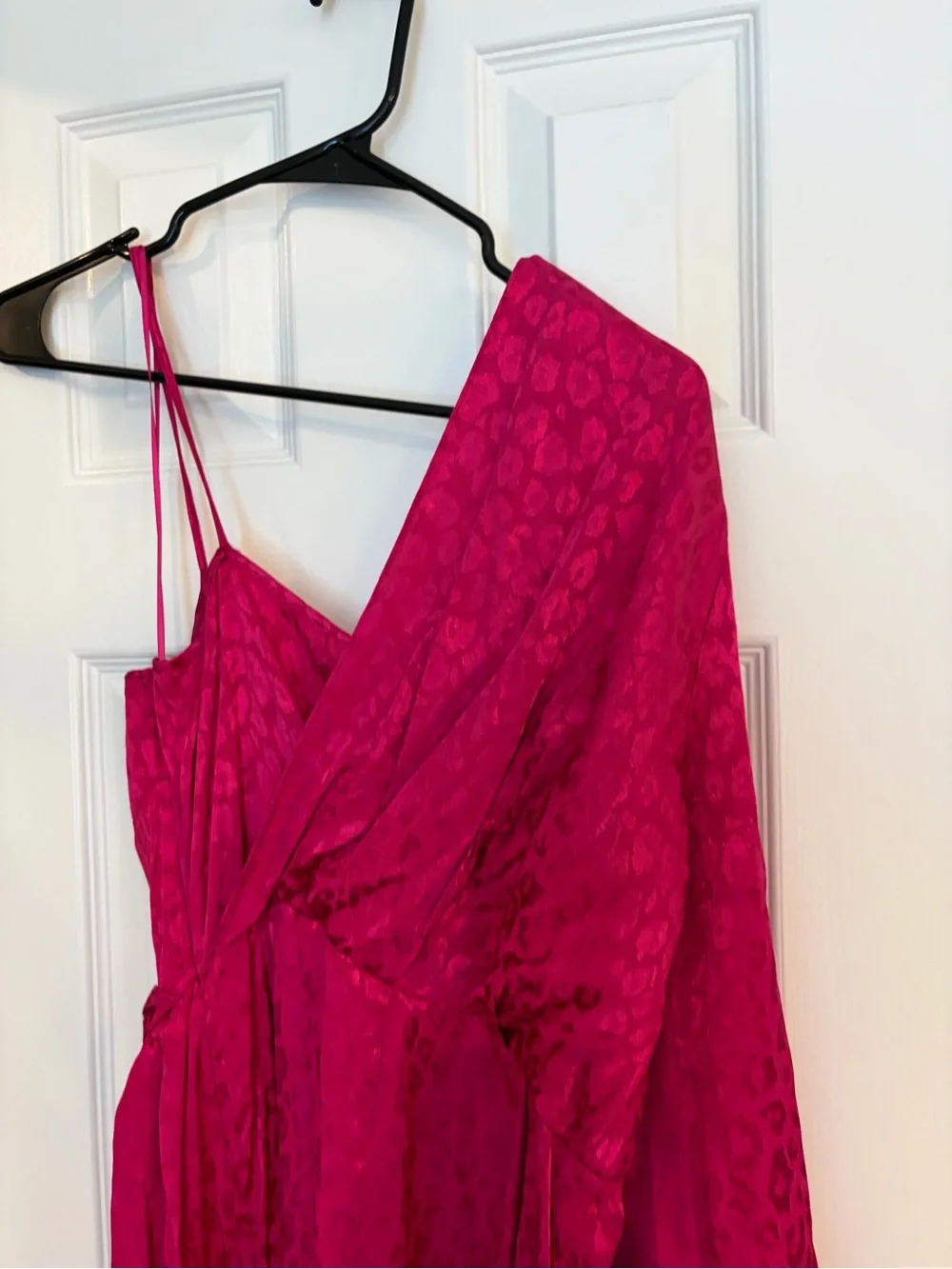 Topshop One Shoulder Leopard Dress US 6 Fuchsia NWT